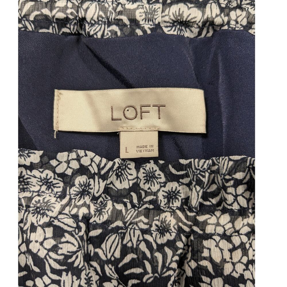 Loft Dress Women's Large Navy Blue White Floral Off the Shoulder Belted Chic EUC - Picture 4 of 10